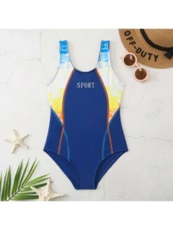 Colorblock Letter Sporty Swimsuits -Kids Clothing Shop P 20240527145034558 706