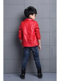 Long Sleeve PU Zipper Leather Jacket Boy Coat -Kids Clothing Shop P 20240529164530277 380