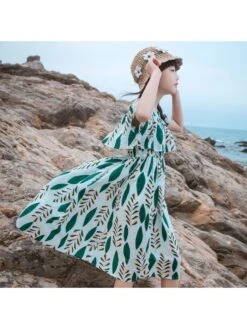 Pleated Crewneck Off Shoulder Girl Dresses