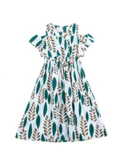 Pleated Crewneck Off Shoulder Girl Dresses -Kids Clothing Shop P 20240603113530822 715