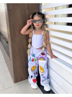 Digital Printing Boat Neck Cropped Girl Clothing Sets