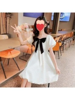 Bow Pure Color Princess Girl Dresses