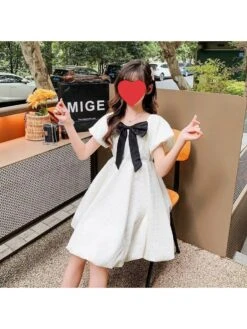Bow Pure Color Princess Girl Dresses -Kids Clothing Shop P 20240603161031184 588