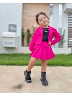 Pleated Solid Color Leisure Girl Clothing Sets