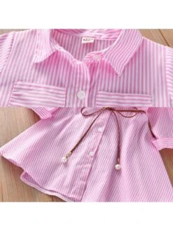 Striped Shirt Collar Long Sleeve Girl Dresses -Kids Clothing Shop P 20240603172019452 531