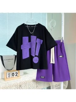 Letter Pattern Crewneck Cotton Boy Clothing Sets