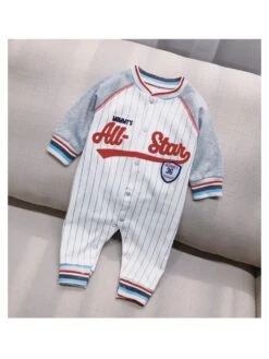 Colorblock Letter Pattern Single Breasted Sleepsuits -Kids Clothing Shop P 20240604104010039 460