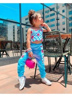 Patchwork Rhombus Lattice Spaghetti Straps Girl Clothing Sets -Kids Clothing Shop P 20240604122512916 695