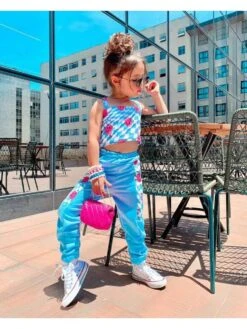 Patchwork Rhombus Lattice Spaghetti Straps Girl Clothing Sets -Kids Clothing Shop P 20240604122513642 423