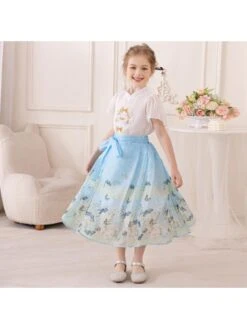 Butterfly Pattern Short Sleeve Princess Girl Clothing Sets