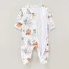 Cartoon Pattern Crewneck Cotton Sleepsuits