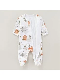 Cartoon Pattern Crewneck Cotton Sleepsuits