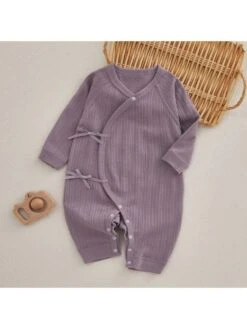 Solid Color Crewneck Cotton Sleepsuits
