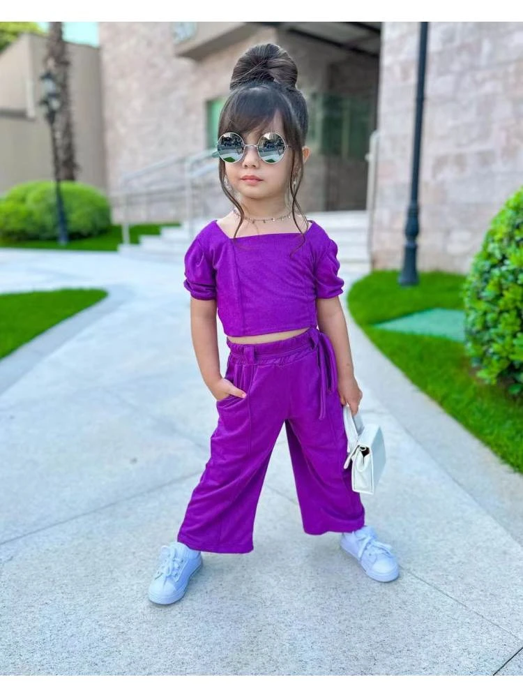 Solid Color Bateau Neckline Fitted Girl Clothing Sets 1 Solid Color Bateau Neckline Fitted Girl Clothing Sets