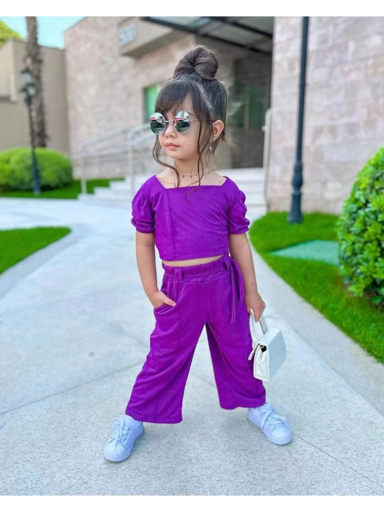 Solid Color Bateau Neckline Fitted Girl Clothing Sets 2 Solid Color Bateau Neckline Fitted Girl Clothing Sets - Image 2