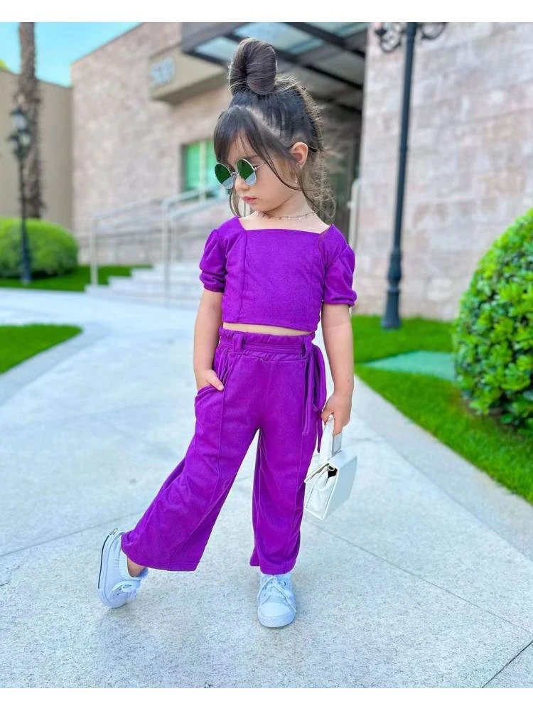 Solid Color Bateau Neckline Fitted Girl Clothing Sets 3 Solid Color Bateau Neckline Fitted Girl Clothing Sets - Image 3