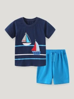 Cartoon Pattern Letter Pattern Crewneck Boy Clothing Sets