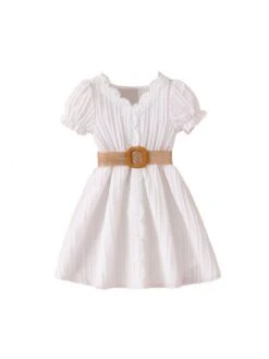 Solid Color With Belt Princess Girl Dresses -Kids Clothing Shop P 20240605150424554 192