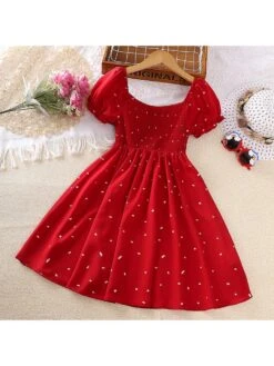 Dots Short Sleeve Princess Girl Dresses