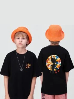 Cartoon Pattern Crewneck Loose Boy Tops
