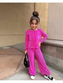 Solid Color Boat Neck Long Sleeve Rib Girl Clothing Sets -Kids Clothing Shop P 20240606105615691 995