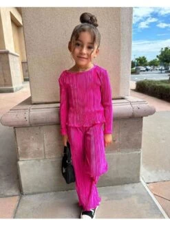 Solid Color Boat Neck Long Sleeve Rib Girl Clothing Sets -Kids Clothing Shop P 20240606105616397 581