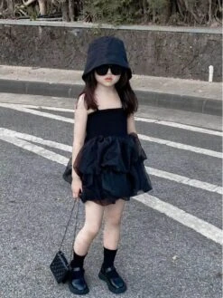 Solid Color Spaghetti Straps Cotton Girl Dresses