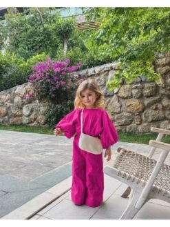 Bateau Neckline Lantern Sleeve Wide Leg Girl Clothing Sets -Kids Clothing Shop P 20240606134822919 556