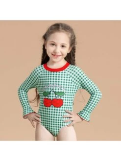 Plaid Colorblock Crewneck Bodycon Swimsuits