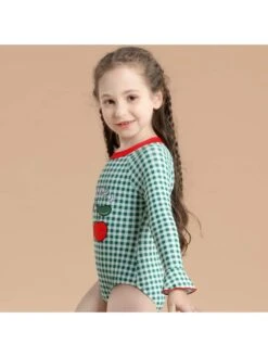 Plaid Colorblock Crewneck Bodycon Swimsuits -Kids Clothing Shop P 20240606141209650 553