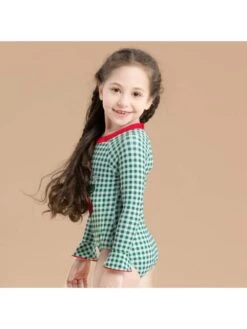 Plaid Colorblock Crewneck Bodycon Swimsuits -Kids Clothing Shop P 20240606141210220 490