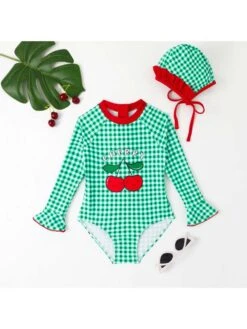 Plaid Colorblock Crewneck Bodycon Swimsuits -Kids Clothing Shop P 20240606141210907 364