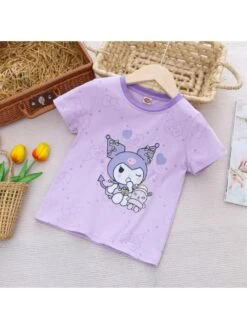 Crewneck Short Sleeve Cotton Girl Tops