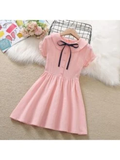 Doll Collar Cotton Zipper Girl Dresses