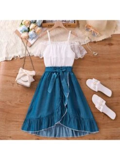 Bow Lacework Spaghetti Straps Girl Dresses