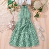 Round Neck Off Shoulder One Button Girl Dresses