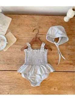 Solid Color Ruffle Smocking A-line Swimsuits