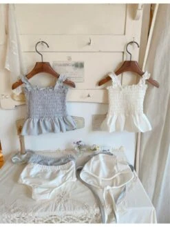 Solid Color Ruffle Smocking A-line Swimsuits -Kids Clothing Shop P 20240608103614604 566