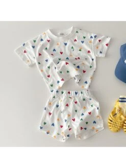 Heart Plaid Cotton Girl Clothing Sets