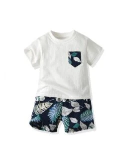 Flower Contrast Color Leisure Boy Clothing Sets