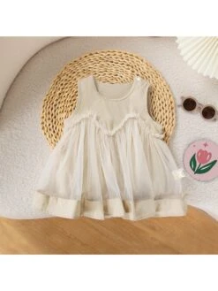 Solid Color Round Neck Cotton Girl Dresses