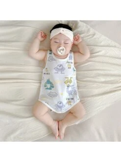 Crewneck Cotton Two Buttons Rompers