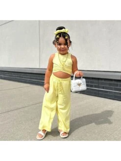 Solid Color Crewneck Cropped Girl Clothing Sets -Kids Clothing Shop P 20240611090011012 701