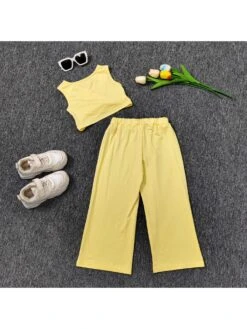 Solid Color Crewneck Cropped Girl Clothing Sets -Kids Clothing Shop P 20240611090012359 797