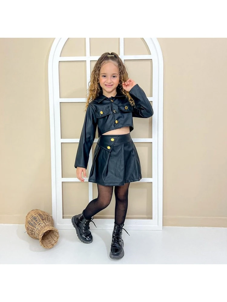Solid Color PU A-line Girl Clothing Sets 1 Solid Color PU A-line Girl Clothing Sets