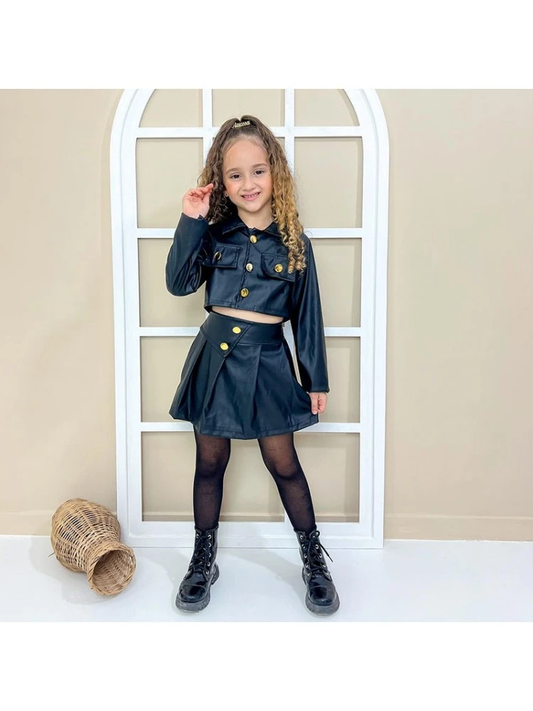 Solid Color PU A-line Girl Clothing Sets 2 Solid Color PU A-line Girl Clothing Sets - Image 2
