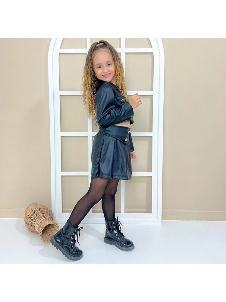 Solid Color PU A-line Girl Clothing Sets 3 Solid Color PU A-line Girl Clothing Sets - Image 3