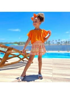 Print Ruffle Crewneck A-line Girl Clothing Sets