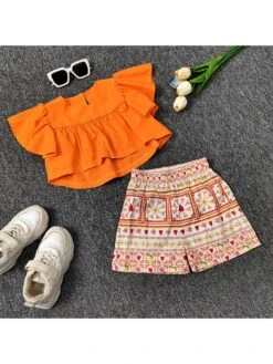 Print Ruffle Crewneck A-line Girl Clothing Sets -Kids Clothing Shop P 20240611103205278 516