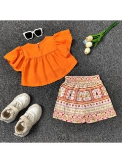 Print Ruffle Crewneck A-line Girl Clothing Sets -Kids Clothing Shop P 20240611103205954 669